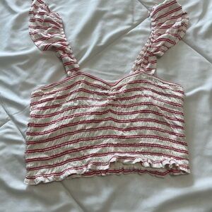 Striped Ruffle Sleeve Crop Top